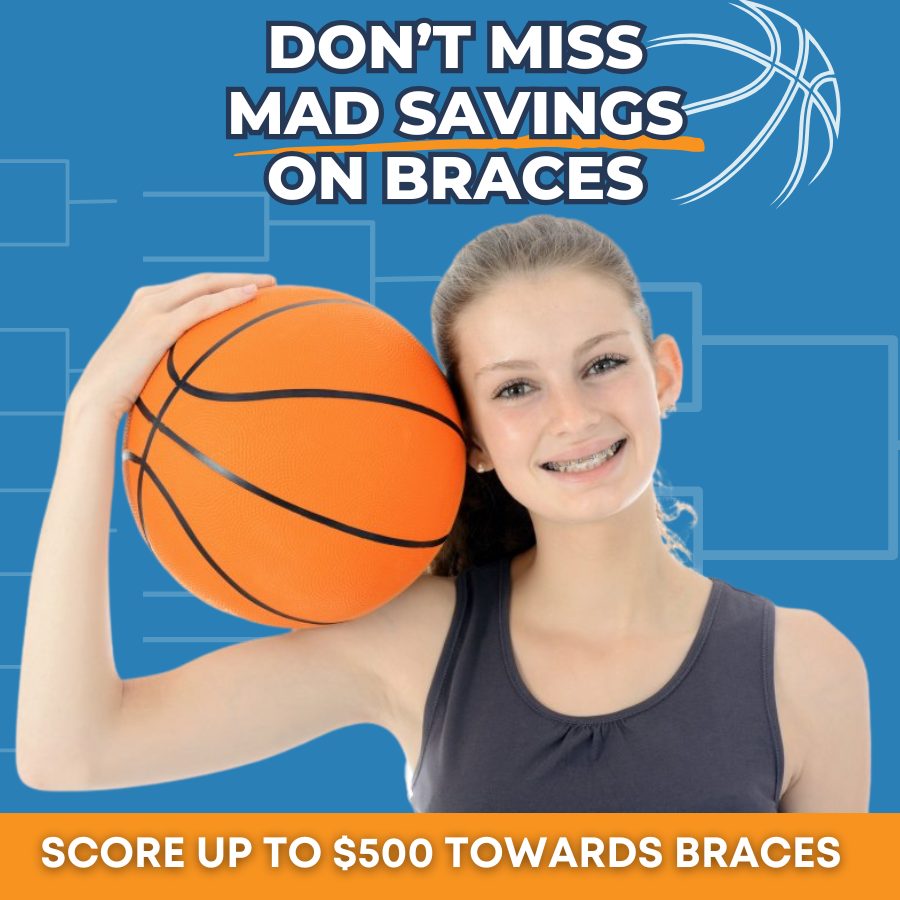 don't miss mad savings on braces score up to $500 dollars, girl holding basketball